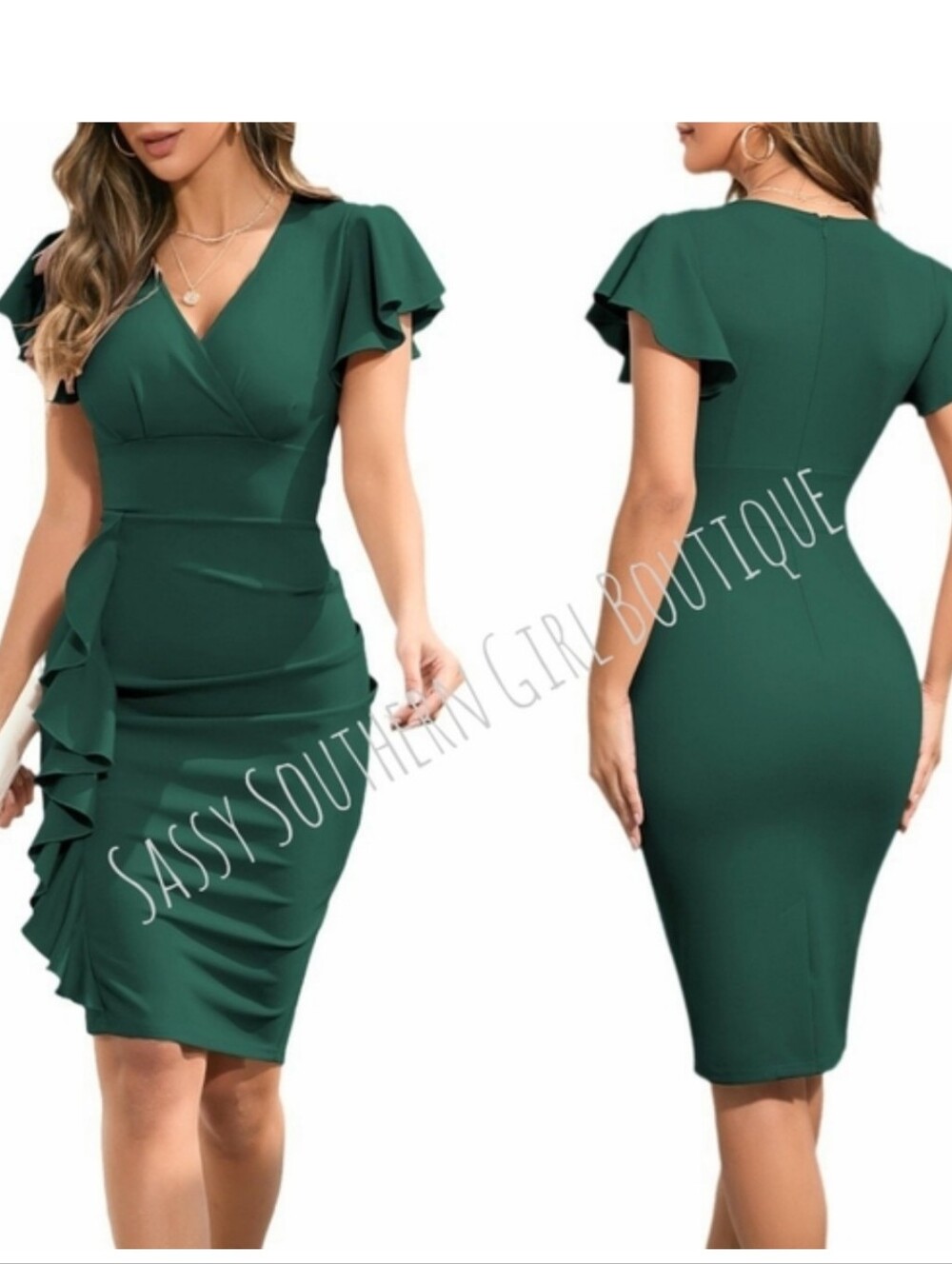 🆕⭐Green Ruffle Midi Dress